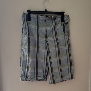 Plaid Shorts with Button Closure